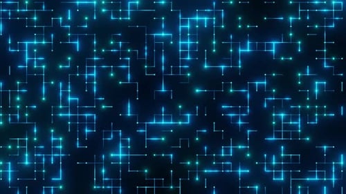 Digital Circuit Grid with Futuristic Glowing Effects