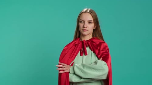 Portrait of Cheerful Heroic Person Posing As Hero in Costume