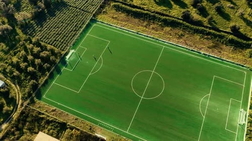 Green Soccer Field Surrounded By Nature Aerial View