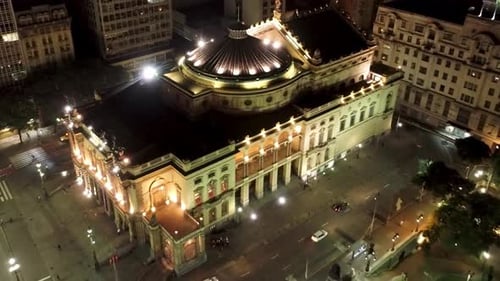 Night cityscape of Sao Paulo Brazil. Downtown historic center. Night metropolis landscape of landmar