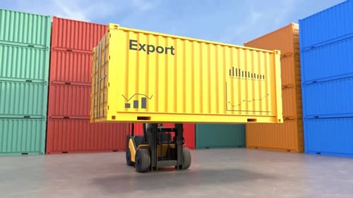 Export Logistics with Animated Container and Business Data Graphs