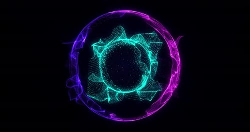 Abstract Particle Sphere Animation with Futuristic Neon Glow