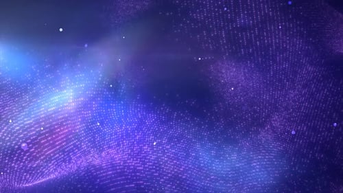Purple glowing energy bright particles light lines and waves abstract background