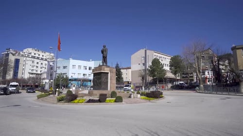 Mustafa Kemal Ataturk statue in Cankiri city center 4K