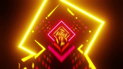 Tunnel Loop With Neon Orange Red And Gold Rhombus Vj Background