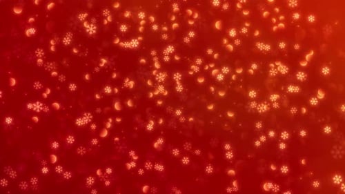 Christmas Snowflakes and Bokeh Glittering on Red Background