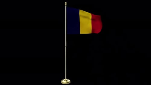 3D Animated Romania Flag on Pole Seamless Loop