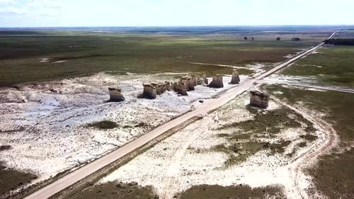 4k drone footage of Monument Rocks Kansas, USA.