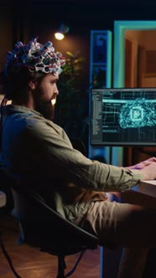 Vídeo vertical: Un neurocientífico ejecuta un experimento que transfiere la conciencia al ciberespacio