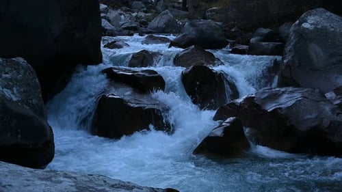 Powerful Water Stream of Mountain River