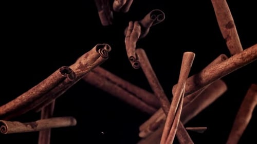 Cinnamon Sticks Fly Up and Down Filmed on a Highspeed Camera at 1000 Fps