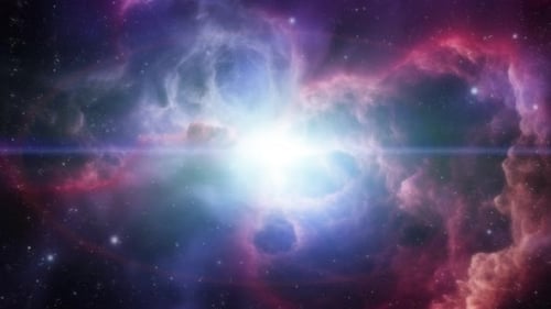 Fond spatial fantastique avec une nébuleuse dans des tons violets et une étoile au centre