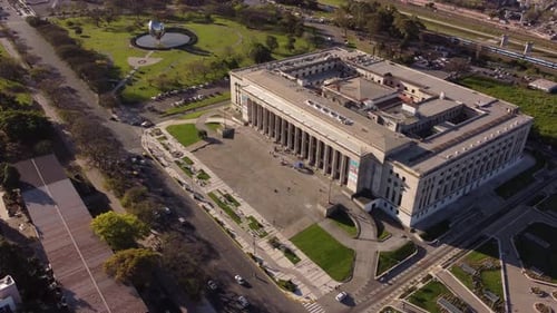 Law School University and Floralis Generica sculpture in background, Buenos Aires in Argentine. Aeri
