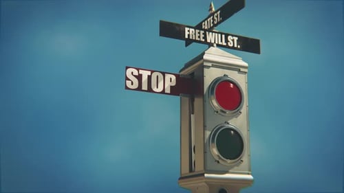Animated Street Sign with Stop Go and Fate Free Will Choices