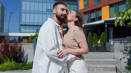 Romantic Couple Embracing in the City