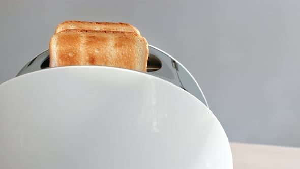 Fresh Appetizing Roasted Bread Slice Rotation Toaster Kitchen Table for ...