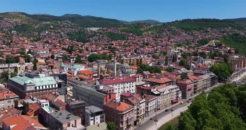 Sarajevo Capital City In Summer In Bosnia and Herzegovina. - aerial shot