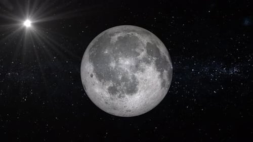 Realistic Moon Rotation In Dark Starry Space
