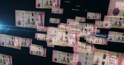 Saudi Arabia Rial 100 banknote – flying between transparent money
