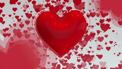 Animated Glossy Red Heart with Floating Hearts Background