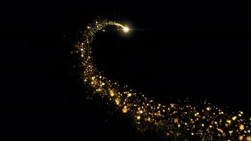 Golden glitter light particle tail of golden particles on a transparent background for birthday, ann