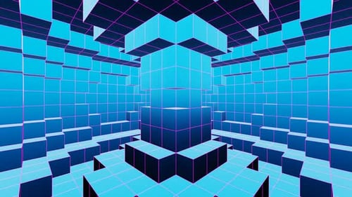 Cyan And Pink Floating Square Cirular Motion Background Vj Loop In HD