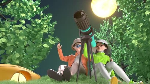 Aventure d'observation des étoiles avec un télescope dans la nature