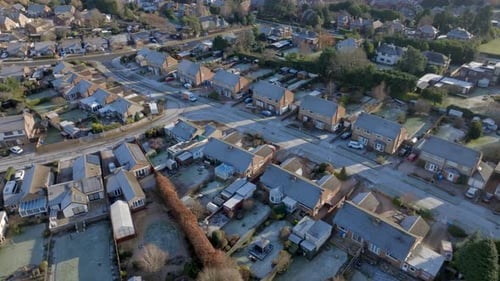 New Build Housing Estate on a Frosty UK Morning Aerial View