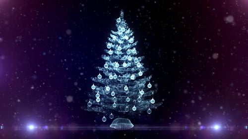 Futuristic Glowing Christmas Tree with Falling Snow Animation