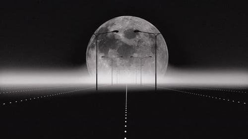Schwarzer und weißer Synthwave-Hintergrund mit Straßenlaterne