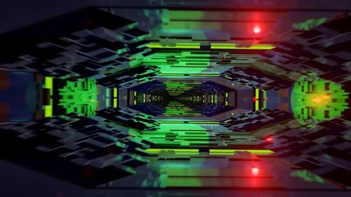 Futuristic 3D Tunnel with Glowing Lights Reflections and Cosmic Vibes