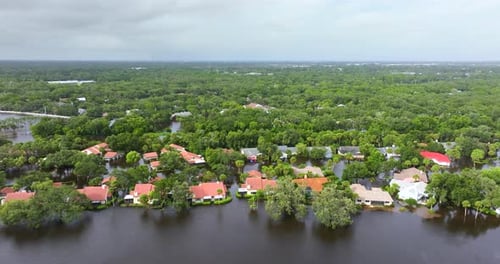 Flooding in Florida Caused By Tropical Storm From Hurricane Debby Suburb Houses in Residential