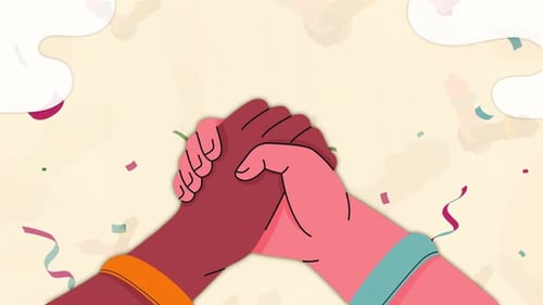 Diverse Hands Clasping Together with Falling Confetti