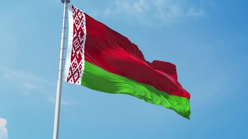 Realistic Belarus Flag Waving Against a Clear Blue Sky
