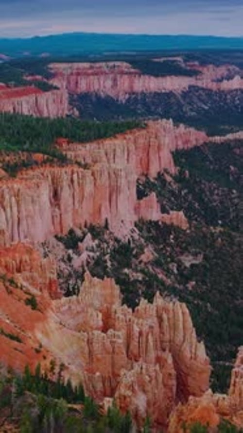 Beautiful american national park canyon. Big canyon red rocks aerial view. Vertical video