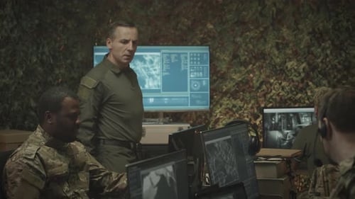 Military Team Working at Computer Workstations