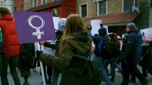 People Marching at a Protest in the City