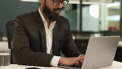 Focused Busy Arabian Adult Businessman Indian Business Man Male Office Worker Employer Entrepreneur
