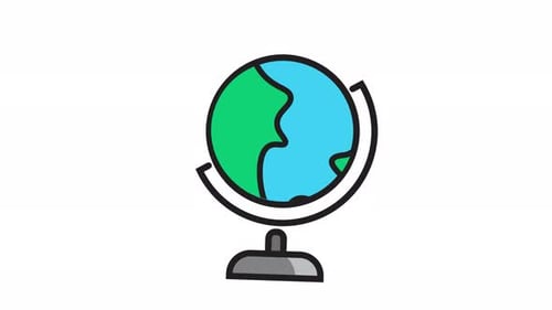 Animated Flat Design Spinning Globe World Icon Loop
