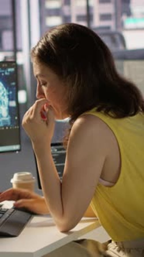 Vertical Video Admin and Coworker Conducting Experiments and Tests to Optimize AI