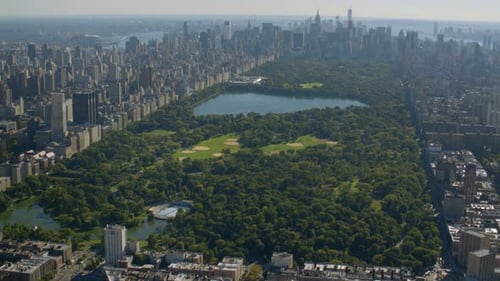 Aerial view of beautiful central park and manhattan skyline in New York City