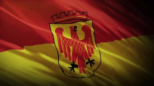 Realistic Waving Flag with Red Eagle and Shield Emblem