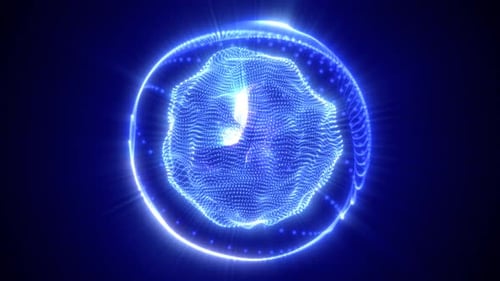 Abstract blue energy sphere from particles and waves of magical glowing