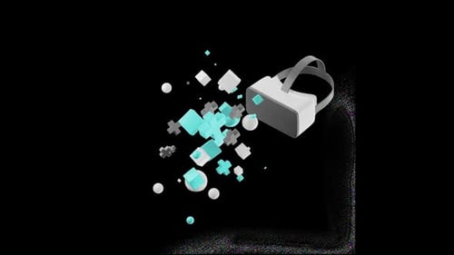 Virtual-Reality-Headset mit schwebenden geometrischen Formen