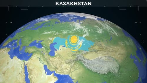 Futuristic Earth Zoom to Kazakhstan with Flag Reveal
