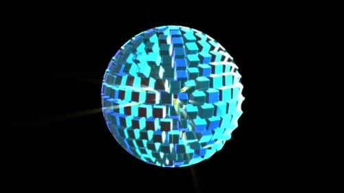 Shimmering Blue Cube Disco Ball Rotation