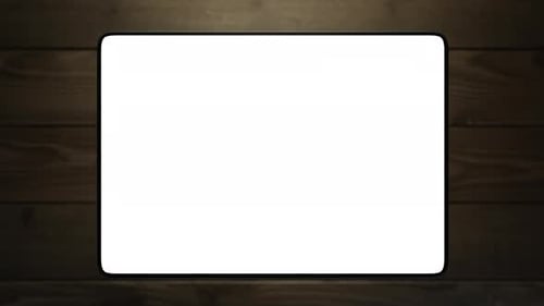 The tablet takes off above the surface of the table and shows the information. white screen