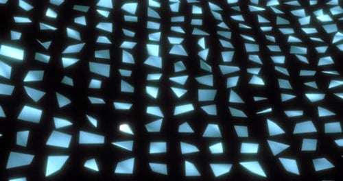Abstract background of blue glass flying triangles. Screensaver beautiful video animation in high re