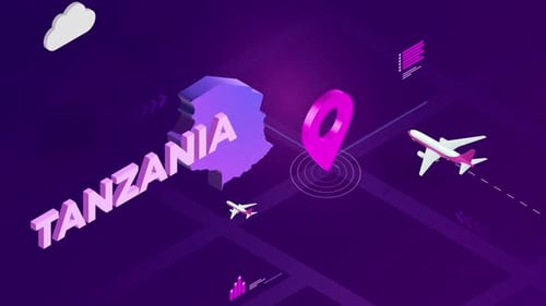 Futuristic Isometric Tanzania Travel Map with Animated Location Pin