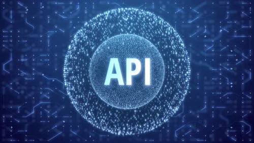 API Concept over Matrix sphere on circuitry background.